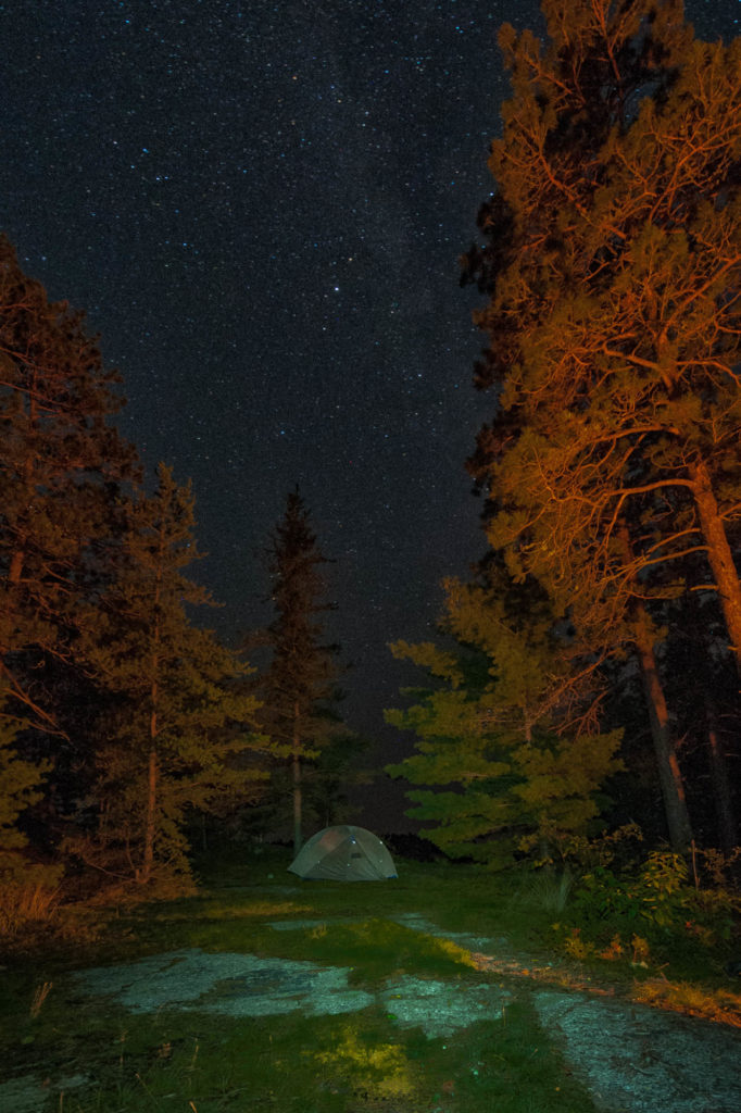 Diamond Lake campsite - lit by campfire