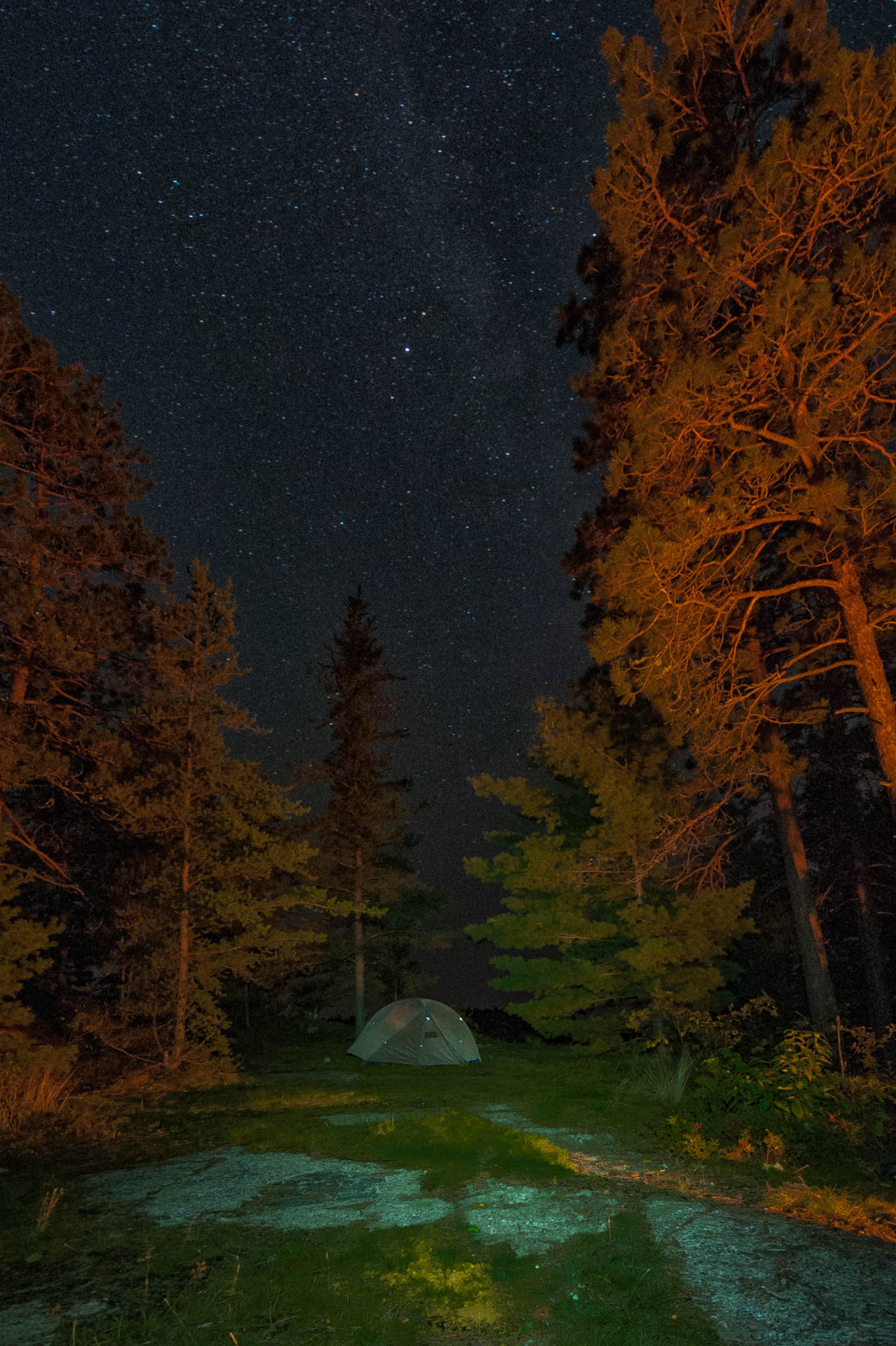 Diamond Lake campsite - lit by campfire