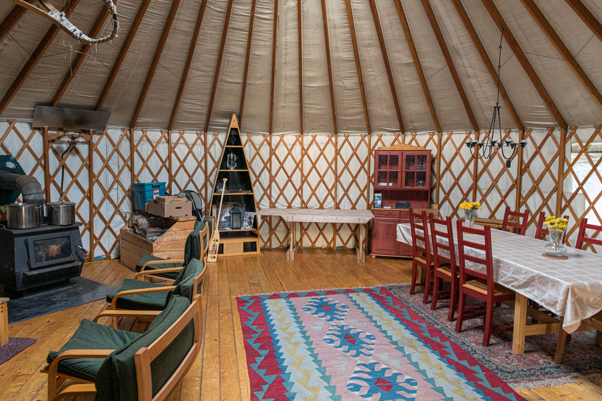 Interior of yurt at Sky High Wilderness Ranch