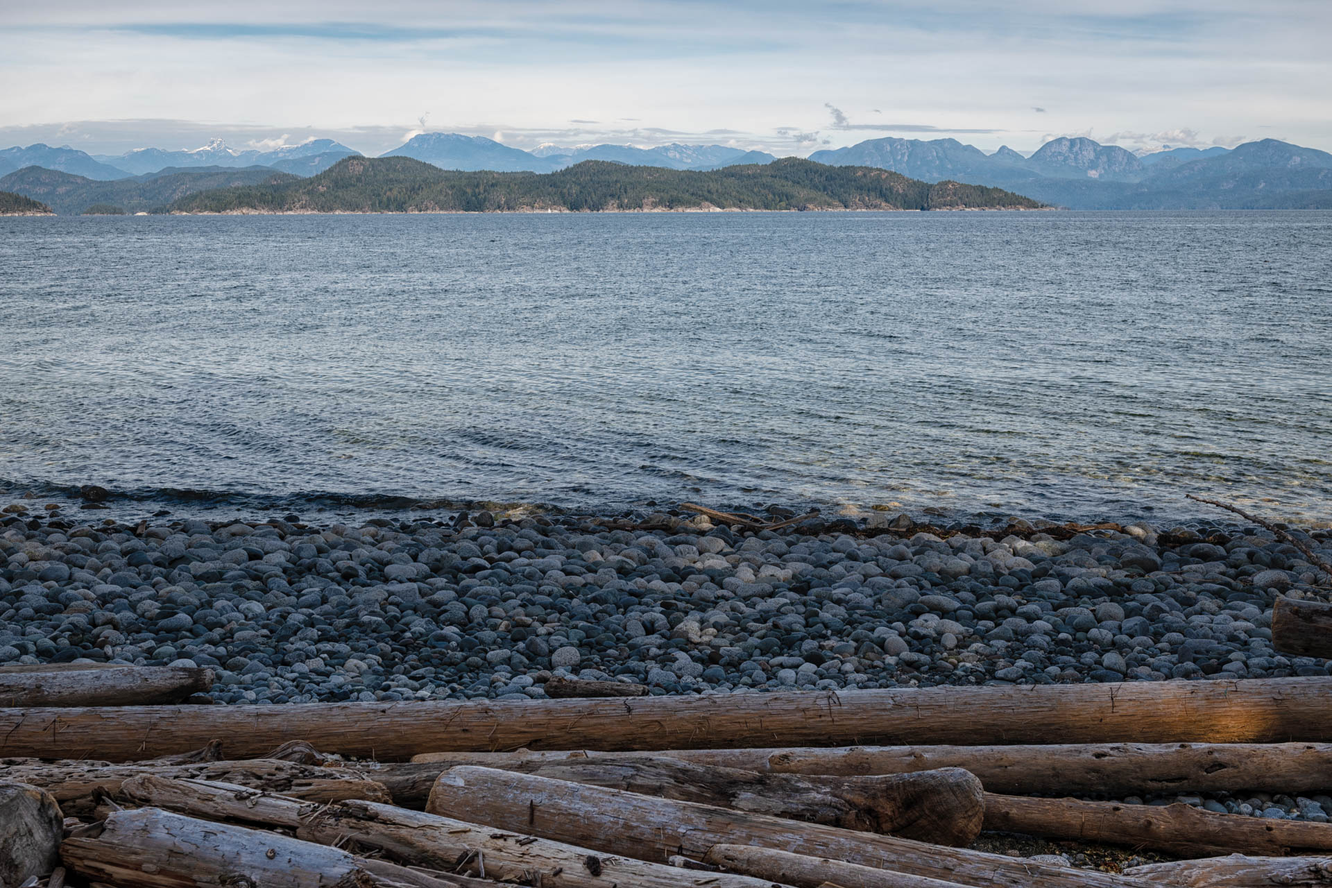 View of the Rocky Mountains from Rebecca Spit, Quadra Island