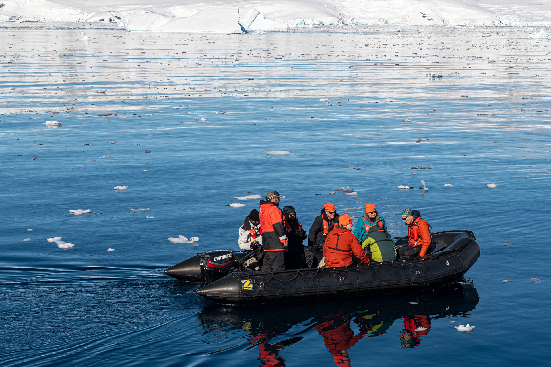 Zodiac cruising to icebergs