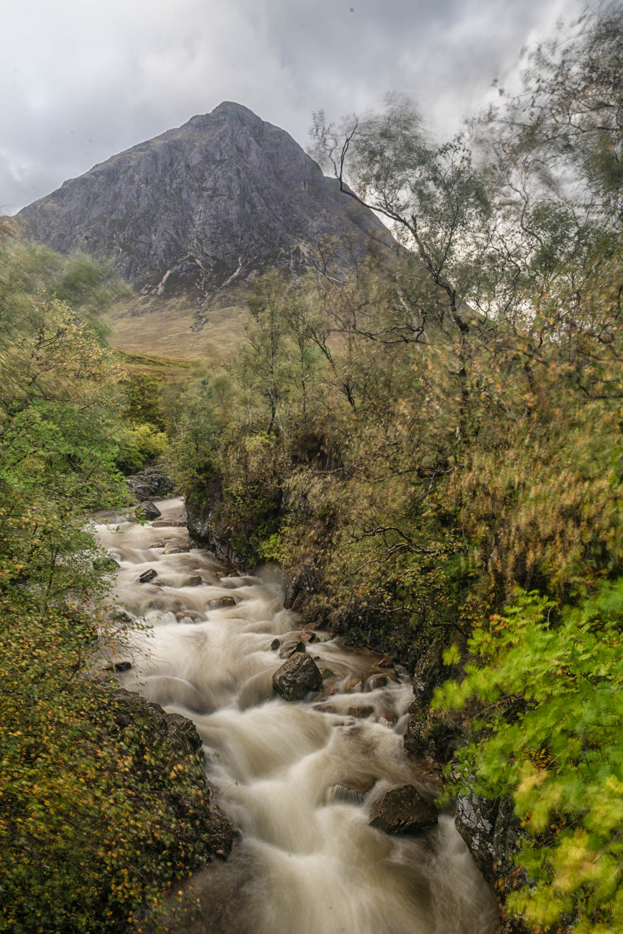 Waterfall on River Etive - Buachaille Etive Mor in the distance