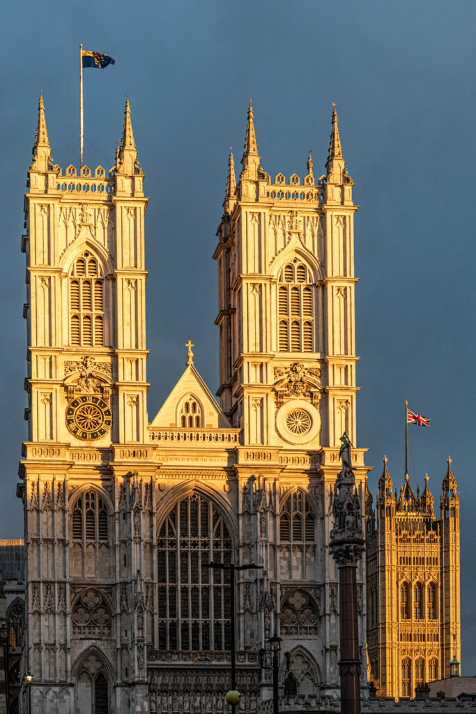 Setting sun on Westminster Abbey