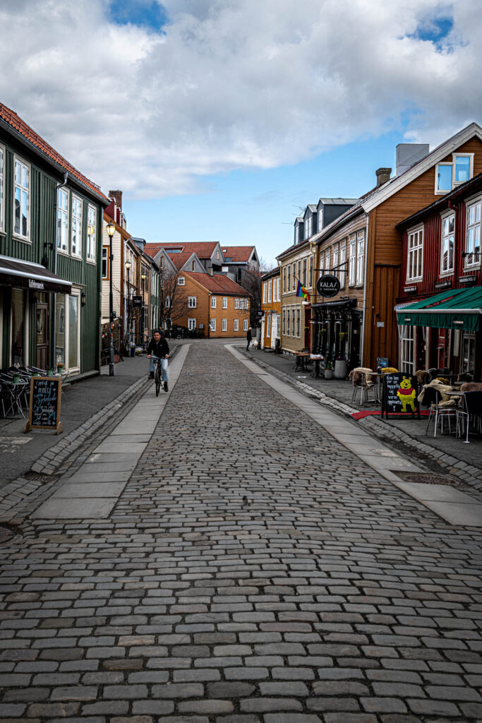 Cobblestone street in Bakklandet neighbourhood - Trondheim