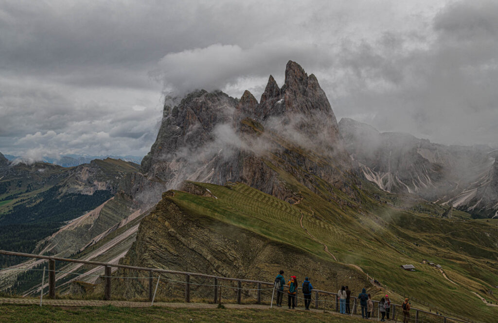 View of the Geisler Group from the top of the Seceda gondola along the Seceda Ridgeline