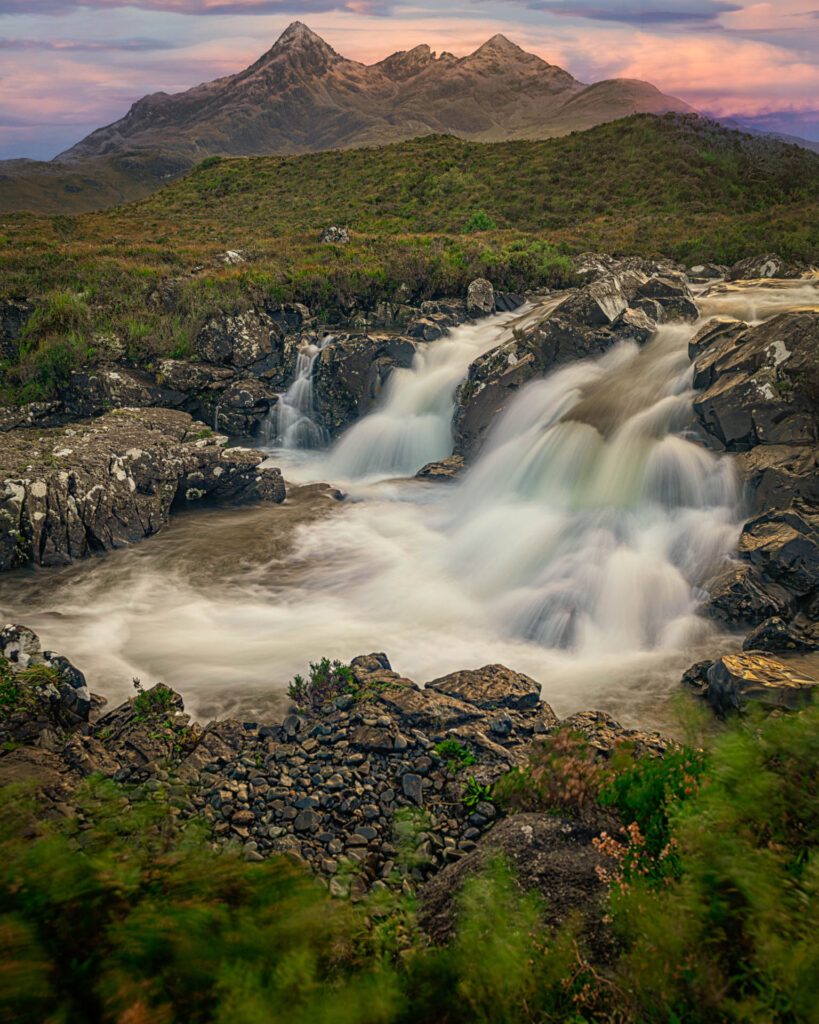 Rapids on River Sligachan, view of Black Cullin Mountains