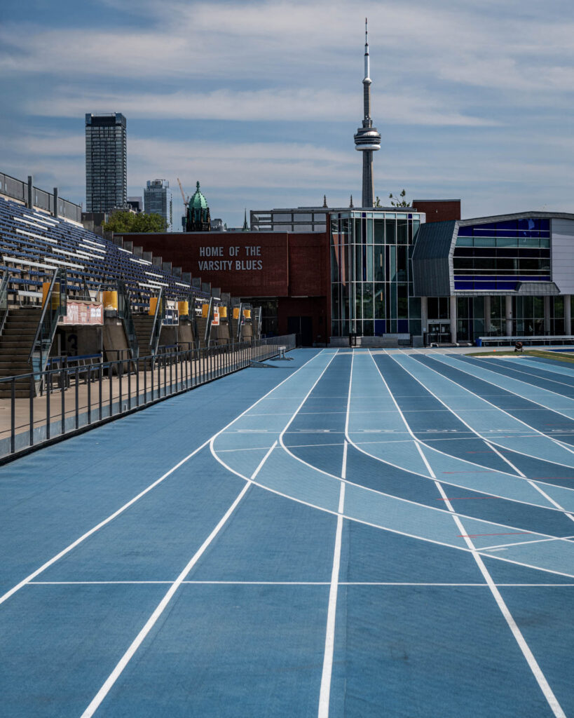 View of the CN Tower from UofT's Varsity Stadium