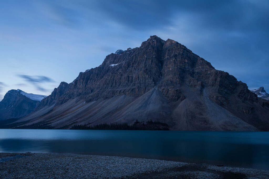 Early morning view of  Crowfoot Mountain